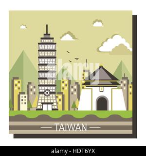 Taiwan Reise Sehenswürdigkeiten im flat design Stock Vektor