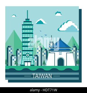 Taiwan Reise Sehenswürdigkeiten im flat design Stock Vektor