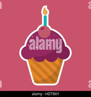 Rosa Cupcake Chips mit Kirsche Kerze Geburtstag Stock Vektor