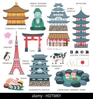 schöne Japan reisen Kollektion Elements - Japan reisen in japanischen Wörtern Stock Vektor