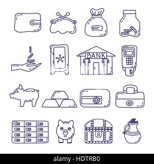 Reihe von Geld Sicherheit Icons in Linienart Stock Vektor