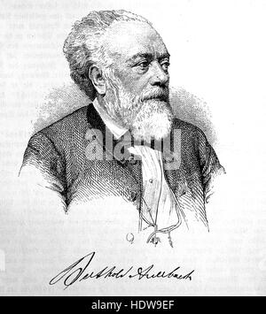 Berthold Auerbach 1812-1882, eine deutsch-jüdische Dichterin und Schriftstellerin, Holzschnitt aus dem Jahr 1880 Stockfoto