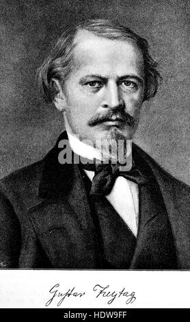 Gustav Freytag, 1816-1895, deutscher Schriftsteller und Dramatiker, Holzschnitt aus dem Jahr 1880 Stockfoto