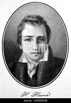 Christian Johann Heinrich Heine, 1797-1856, ein deutscher Dichter, Journalist, Essayist und Literaturkritiker, Holzschnitt aus dem Jahr 1880 Stockfoto