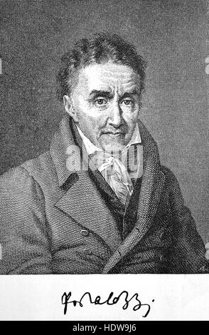 Johann Heinrich Pestalozzi, 1746-1827, ein Schweizer Pädagoge und Bildungsreformer, Holzschnitt aus dem Jahr 1880 Stockfoto