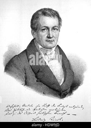 Johann Ludwig Tieck, 1773-1853, ein deutscher Dichter, Übersetzer, Redakteur, Schriftsteller, Autor von Novellen und Kritiker, Holzschnitt aus dem Jahr 1880 Stockfoto