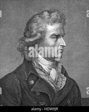 Johann Christoph Friedrich von Schiller, 1759-1805, deutscher Dichter, Philosoph, Arzt, Historiker und Dramatiker, Holzschnitt aus dem Jahr 1880 Stockfoto