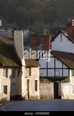 Historische Häuser in Dunster Dorf in der Nähe von Minehead, Somerset, England, UK Stockfoto