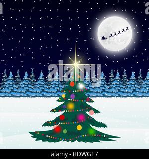 Weihnachtsbaum im Wald und Santa Claus auf einem Hintergrund von Stock Vektor
