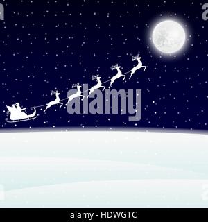 Santa Claus geht an Rentier Schlitten Stock Vektor