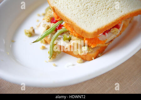 Nahaufnahme der Truthahn-Sandwich von Thanksgiving Reste auf Weißbrot Stockfoto