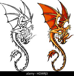 Dragon Orange stilisierte Bild. Stromkreis. Farbe Stock Vektor