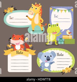 liebenswerte diverse Tiere Memo Papier Sammlungssatz Stock Vektor