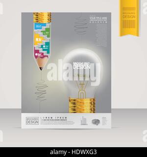 modernes Template für Idee-Konzept-Broschüre mit Birne und Bleistift-Elementen Stock Vektor