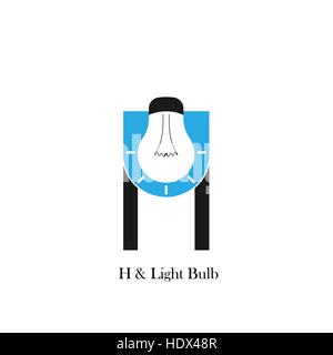 H-Buchstaben/Alphabet Symbol und Glühbirne abstrakte Logo Design Vektor-Vorlage. Corporate Business und Industrie Logo-Idee-Konzept. Vektor-illustration Stock Vektor