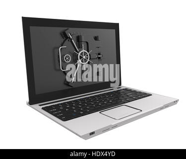 Laptop mit Tresortür Stockfoto