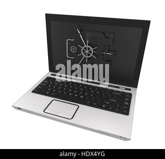 Laptop mit Tresortür Stockfoto