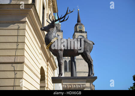 Hirschsaeule, Alter Markt, Magdeburg, Sachsen-Anhalt, Deutschland Stockfoto