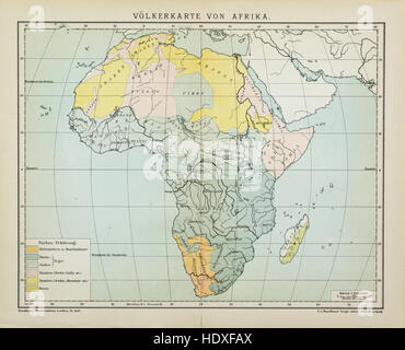 Vintage Karte von Afrika Bevölkerungsdichte vor 1900 Stockfoto