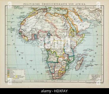 Alte Karte der Länder Afrikas Stockfoto