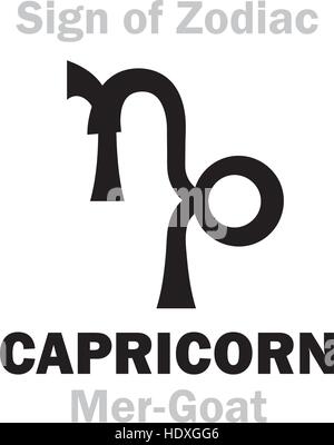 Astrologie-Alphabet: Zeichen der Tierkreiszeichen Steinbock (die Mer-Ziege). Hieroglyphen Charakter Zeichen (einzelnes Symbol). Stock Vektor
