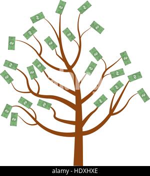Baum mit Geld. US-Dollar. Flache Bauweise, isolierten weißen Hintergrund. Vektor-Illustration, ClipArt Stock Vektor
