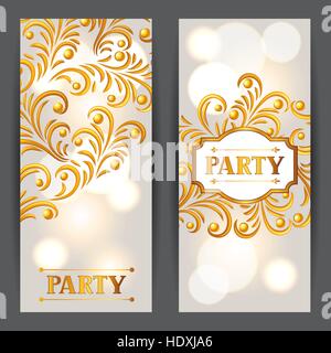 Feier Party Banner mit goldenen Ornament. Gruß, Einladungskarte oder flyer Stock Vektor