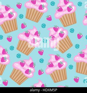 Muffins, Cupcakes Musterdesign. Leckeren Kuchen Hintergrund Textur. Baby, Kinder Tapete. Vektor-Illustration. Stock Vektor