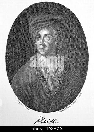 Ewald Christian von Kleist, 1715-1759, ein deutscher Dichter und Offizier, Holzschnitt aus dem Jahr 1882, digital verbessert Stockfoto