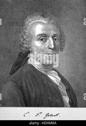 Christian Fuerchtegott Gellert, 1715-1769, ein deutscher Dichter, einer der Vorläufer des Goldenen Zeitalters der deutschen Literatur, Holzschnitt aus dem Jahr 1882, Digital verbessert Stockfoto