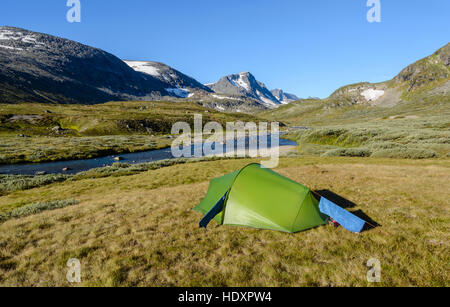 Zelt in den Leirungsdalen Nationalpark Jotunheimen, Norwegen Stockfoto