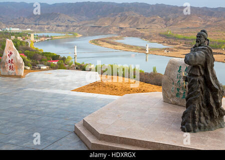 Wang Wei-Statue am Shapotou Scenic Area, Zhongwei, Ningxia, China Stockfoto