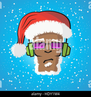 Disc-Jockey Santa Claus in einen Hut und einen Kopfhörer Stockfoto