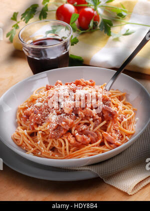 Spaghetti Amatriciana, traditionellem italienischen Rezept Stockfoto