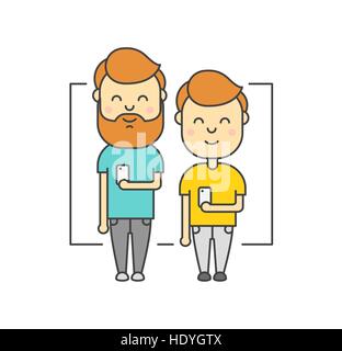 Isolierte flache Hipster Männer mit Bart mit smartphone Stock Vektor