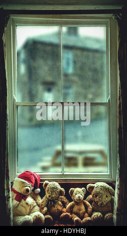 Teddybären auf Fenster Stockfoto