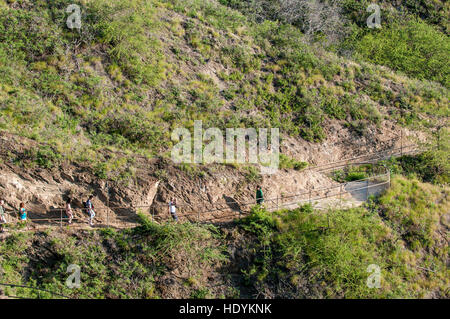 Wandern in Diamond Head State Monument (Leahi Krater), Honolulu, Oahu, Hawaii. Stockfoto