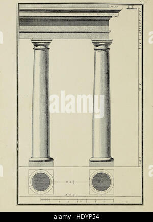 Dieser Text aus dem Jahr 1889 befasst sich mit den klassischen Ordnungen der Architektur: Dorische, ionische, korinthische, toskanische und Composite, Sie konzentrieren sich auf ihre Entwurfsprinzipien, den historischen Kontext und die Anwendung in Gebäudestrukturen. Stockfoto