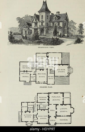 Eine Publikation aus dem Jahr 1874, die das Design und die Architektur von Villen und Cottages diskutiert und verschiedene architektonische Stile und Trends der Zeit präsentiert. Stockfoto