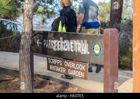 Parry Grove Trail Schild am Torrey Pines State Natural Reserve in La Jolla, San Diego, Kalifornien, USA. Stockfoto