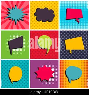 Comic set Hintergrund Pop-Art Stil Vektor. Solide Comic-Blase Rede Satz Cartoon Texteffekte. Vorlage-Ballon. Comic-Buch-Hintergrund Stock Vektor