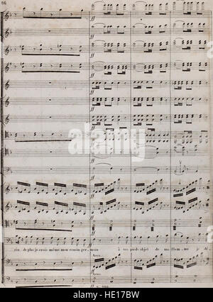 „La Marquise“, eine Oper in einem Akt, die 1835 uraufgeführt wurde, erzählt eine humorvolle und unbeschwerte Geschichte. Das Bild nimmt eine Szene aus der Oper auf und unterstreicht den lebendigen Aufführungsstil. Stockfoto