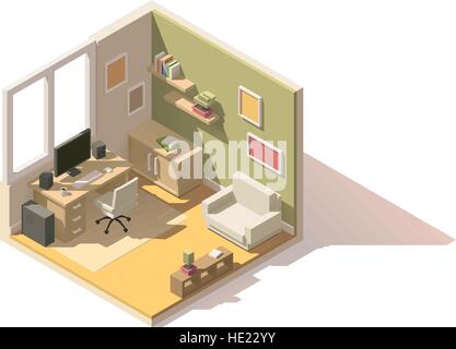 Vektor isometrische low-Poly Zimmer Cutaway icon Stock Vektor