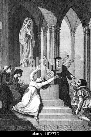 Schwester Elizabeth Barton (1506? – 20 April 1534), bekannt als "Heilige Maid of Kent" und später "The Mad Maid of Kent", war eine englische katholische Nonne. Sie wurde durch ihre Prophezeiungen gegen die Heirat von König Henry VIII von England, Anne Boleyn hingerichtet. Stockfoto