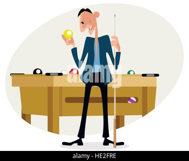 Vektor-Illustration eines Billard-Spieler mit cue Stock Vektor