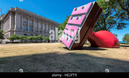 Die kostenlose Stempel-Skulptur in Cleveland, OH Stockfoto