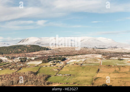 Ben Wyvis und Braes Strathpeffer vom Knockfarrel Berg in Schottland. Stockfoto
