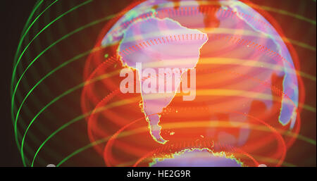 3D Illustration. Hologramm des Planetenerde in warmen Farben. Südamerika im Fokus. Stockfoto