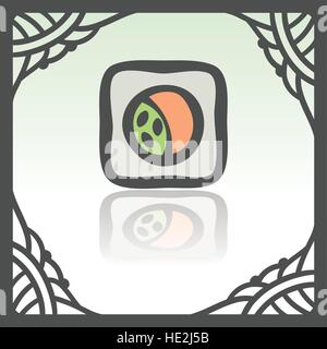 Vektor-Gliederung-Sushi-Reis mit rohem Fisch und Wasabi Japan Lebensmittel Symbol in Hand gezeichneten Rahmen Rollen. Elemente für mobile Konzepte und Web-apps. Moderne infogra Stock Vektor