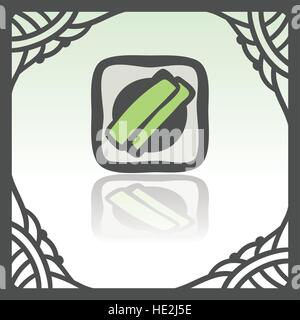 Vektor-Gliederung-Sushi-Reis Rollen mit grünen Rasen und Wasabi Japan Lebensmittel Symbol in Hand gezeichneten Rahmen. Elemente für mobile Konzepte und Web-apps. Moderne info Stock Vektor